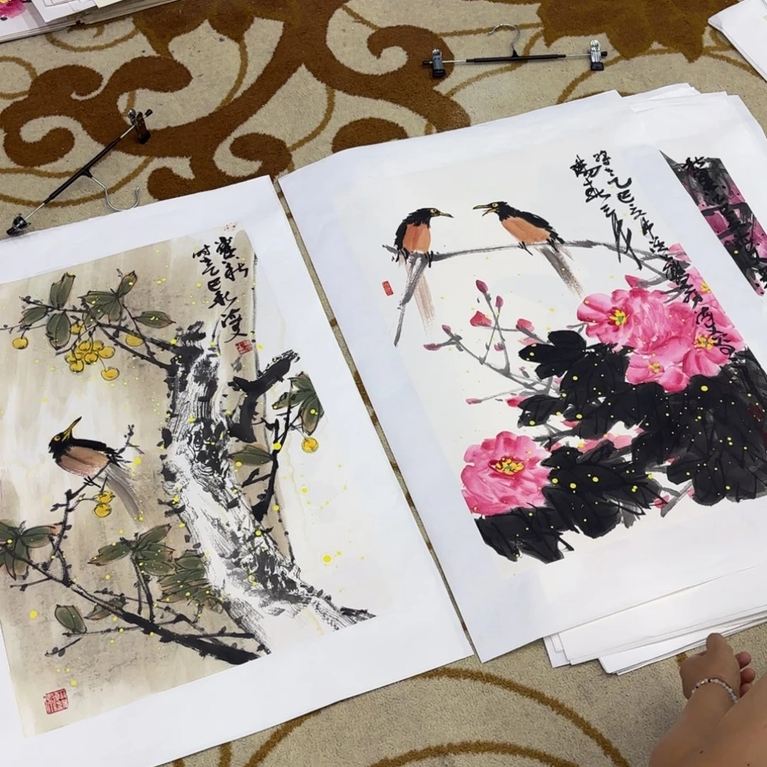 磨***工国画李海文四尺三开艺两张