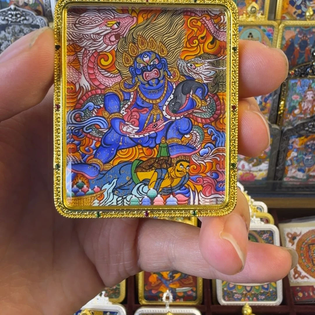 吊坠纯手绘黑财神唐卡
