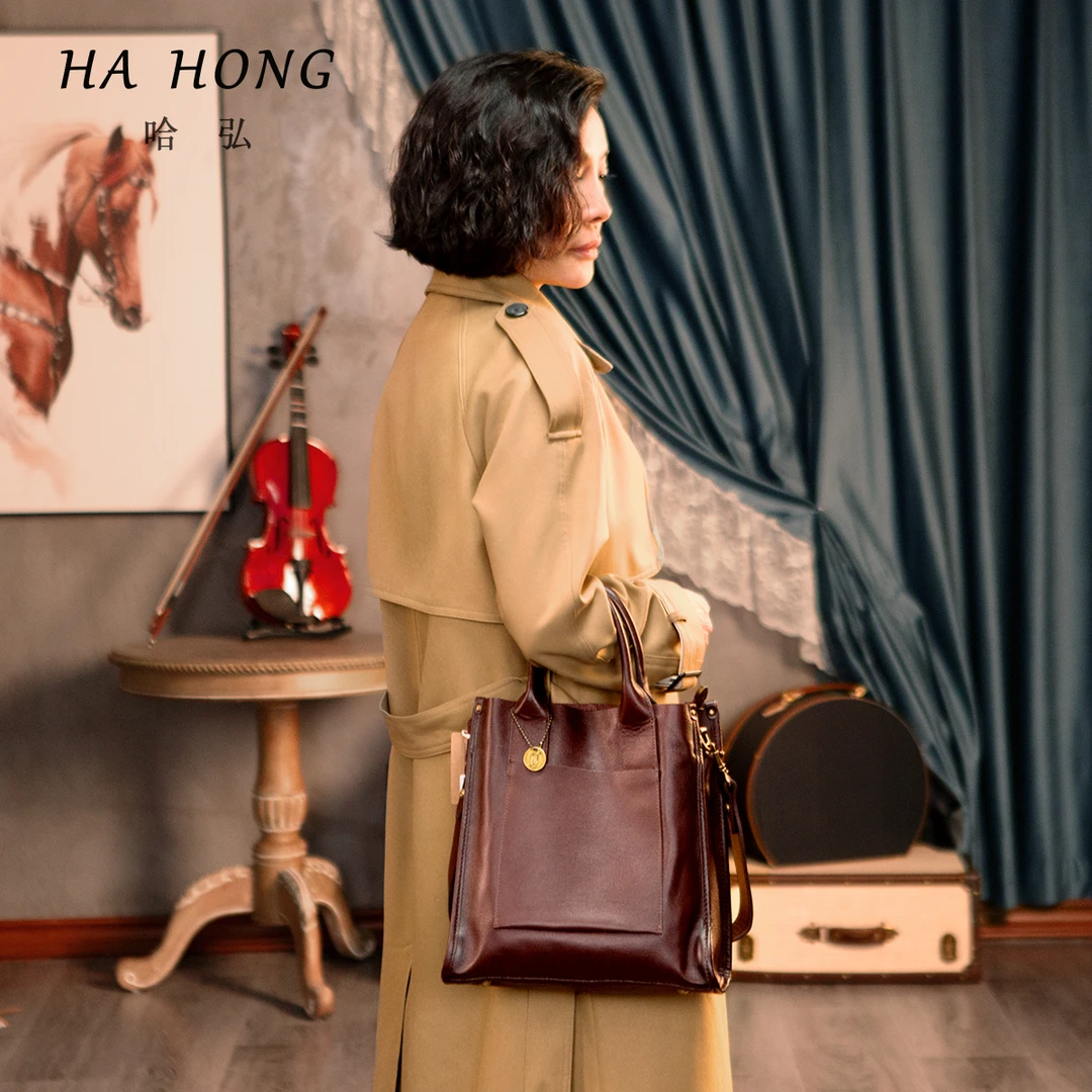 2025秋冬新款真皮托特包大容量植鞣头层牛皮宽肩带通勤百搭手提包