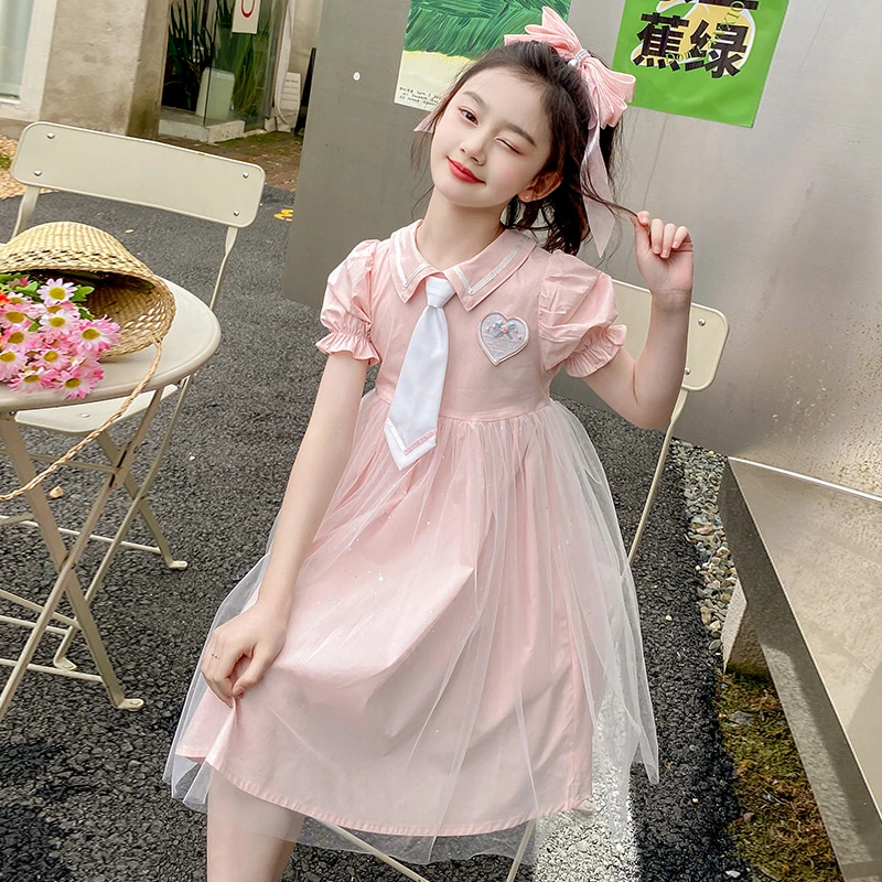 女童夏装连衣裙小学生洋气儿童学院风公主裙夏季女孩大童纯棉裙子