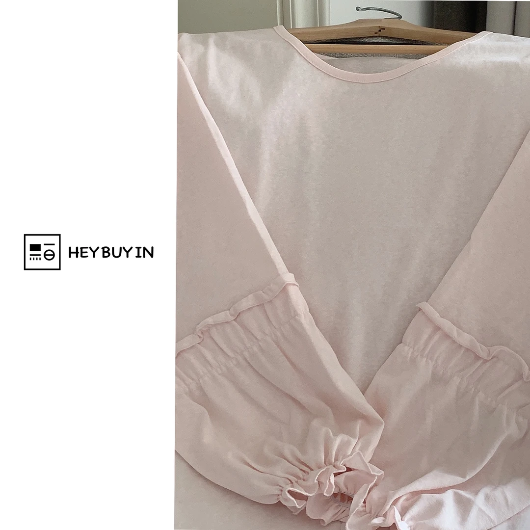 HEYBUYIN【粉颜T恤】精选圆领雪花棉夏季宽松慵懒显瘦长袖防晒T恤