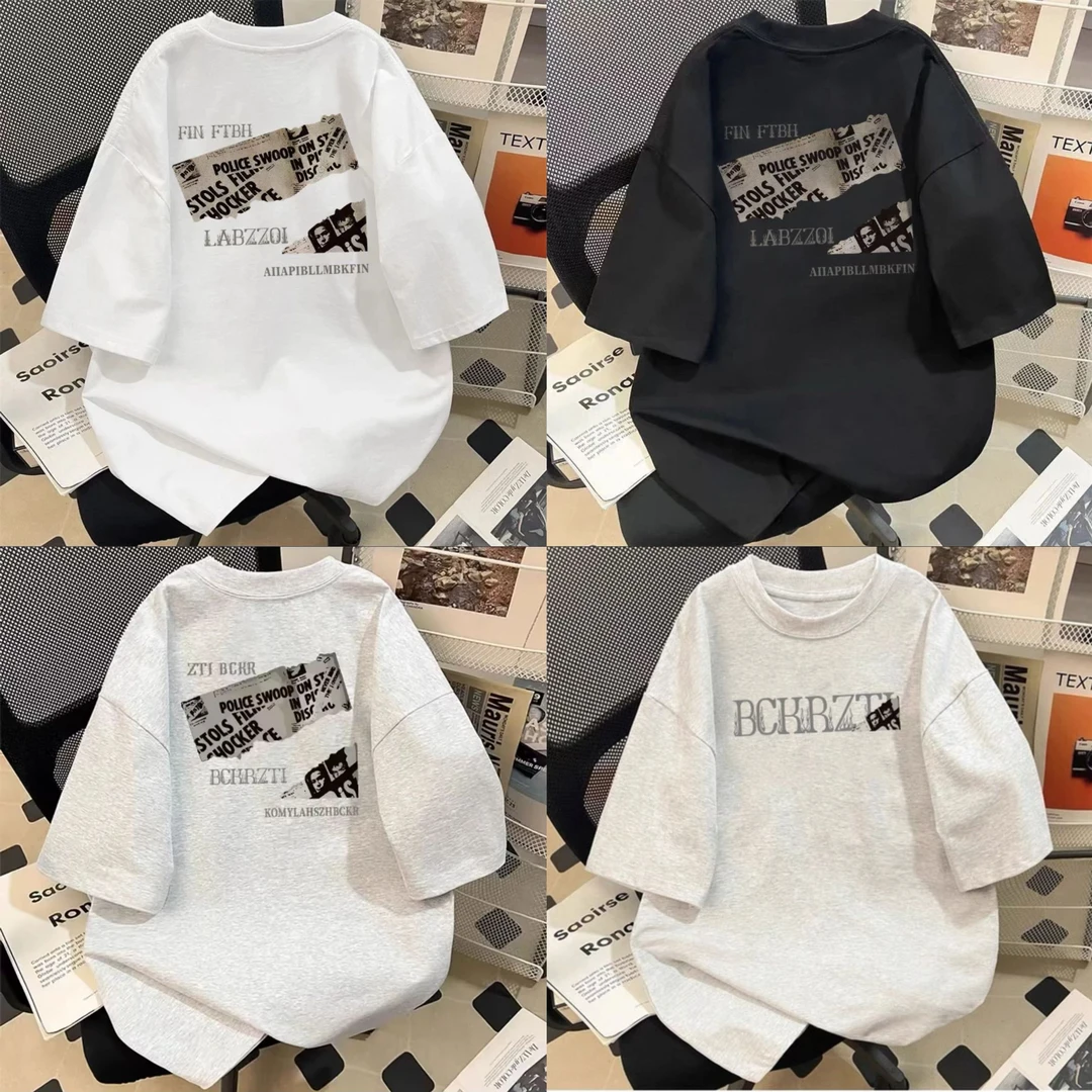 100%纯棉重磅美式高街印花夏季短袖T恤休闲潮流青少年圆领半袖衫