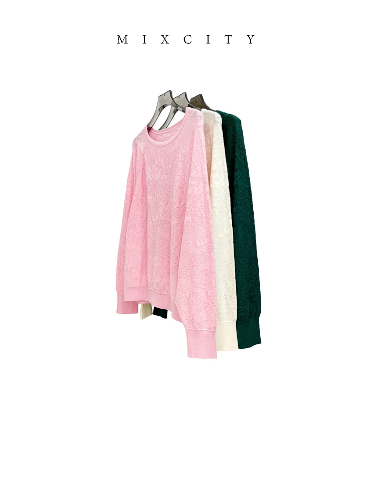 【亚楠本楠】拂柳◆秋款提花肌理宽松蝙蝠袖针织衫4382