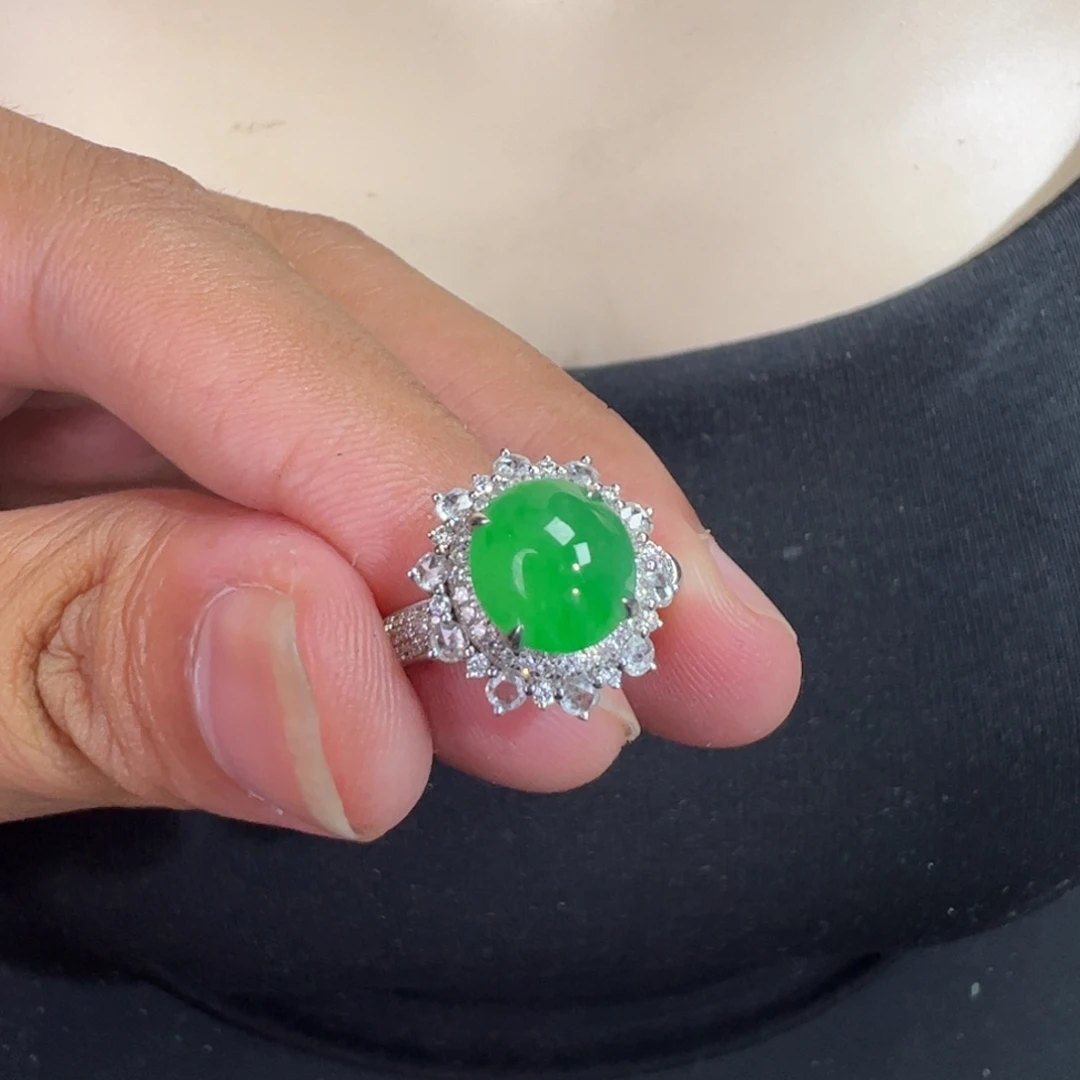 冰***水翡翠18K金镶嵌戒指