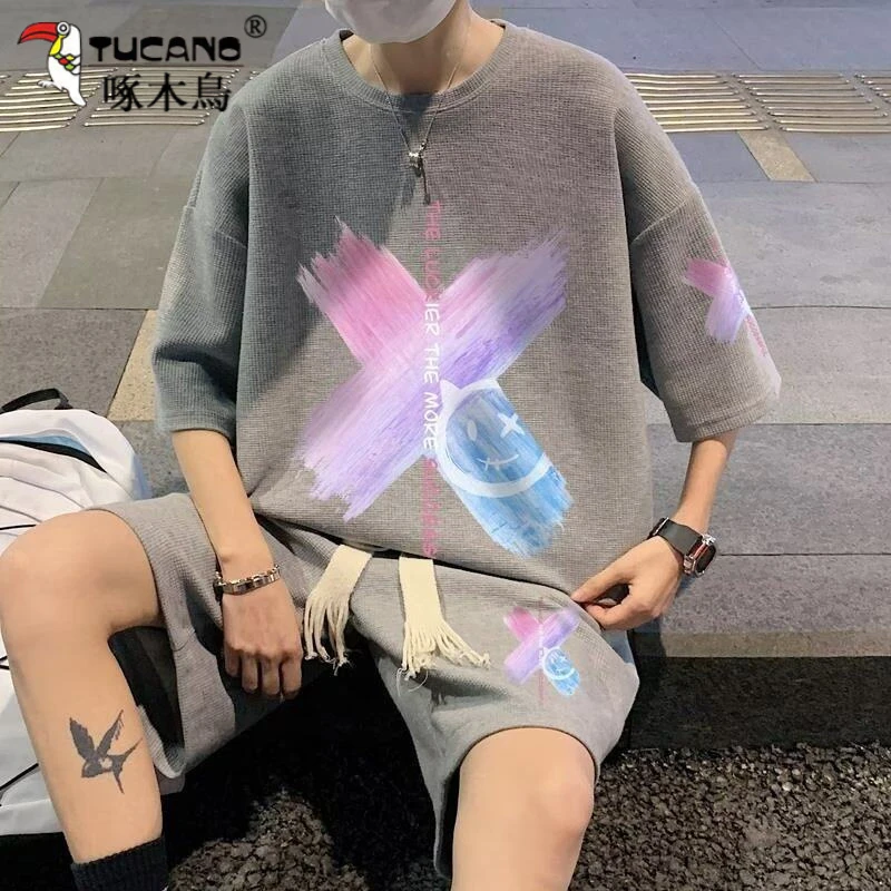 TUCANO/啄木鳥夏季短袖套装男港风两件套休闲t恤短裤百搭男装