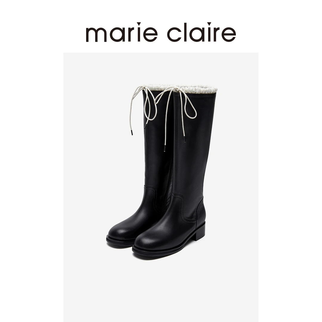 【程晓玥同款】MC女鞋抽绳骑士靴个性牛皮长靴marieclaire女鞋