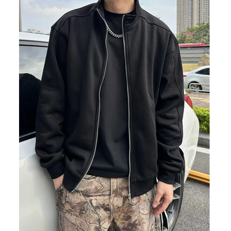 秋季复古休闲开衫男款常规款设计感纯色行政休闲夹克外套
