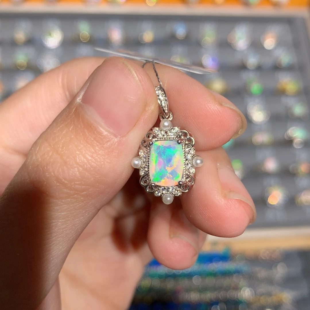 银S925镶嵌欧泊欧泊吊坠y