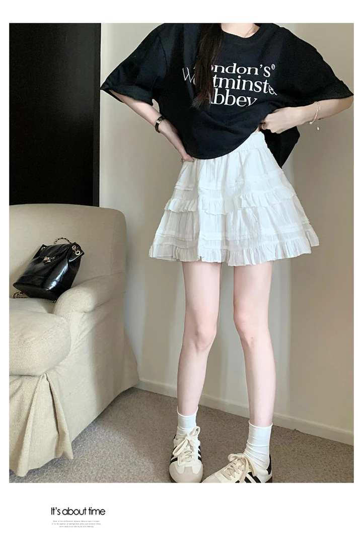 【妙语坞】白色蕾丝短裙女夏2025年新款芭蕾风蛋糕裙高腰蓬蓬半身裙