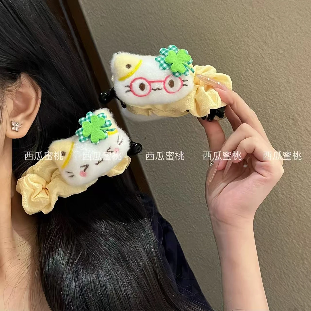幸运小猫香蕉夹可爱卡通表情猫咪后脑勺盘发百搭少女发饰森系蓬松