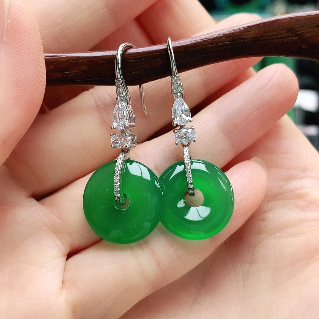 玛瑙/玉髓银S925镶嵌耳环