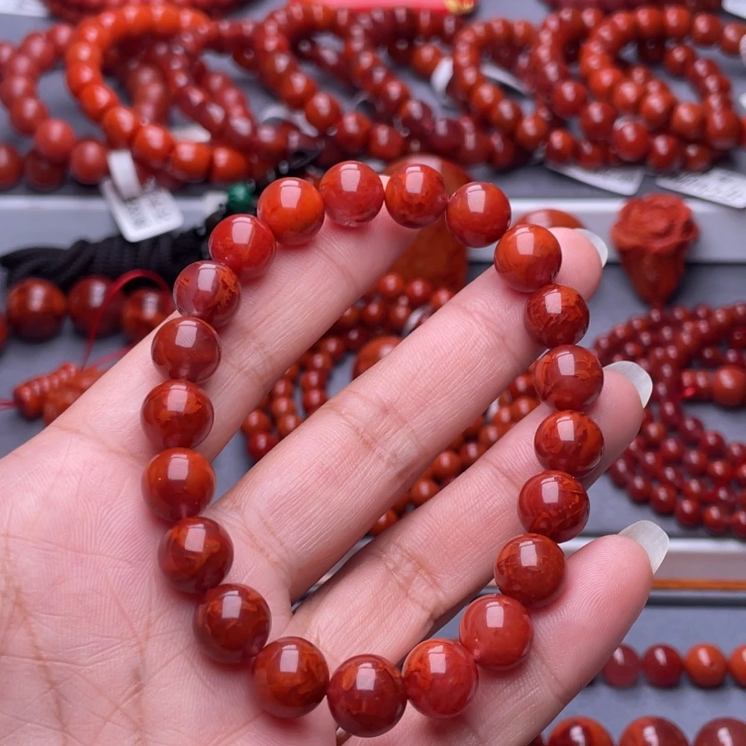 未镶嵌配珠南红玛瑙10mm瓦西玫瑰妖火焰圆珠手串