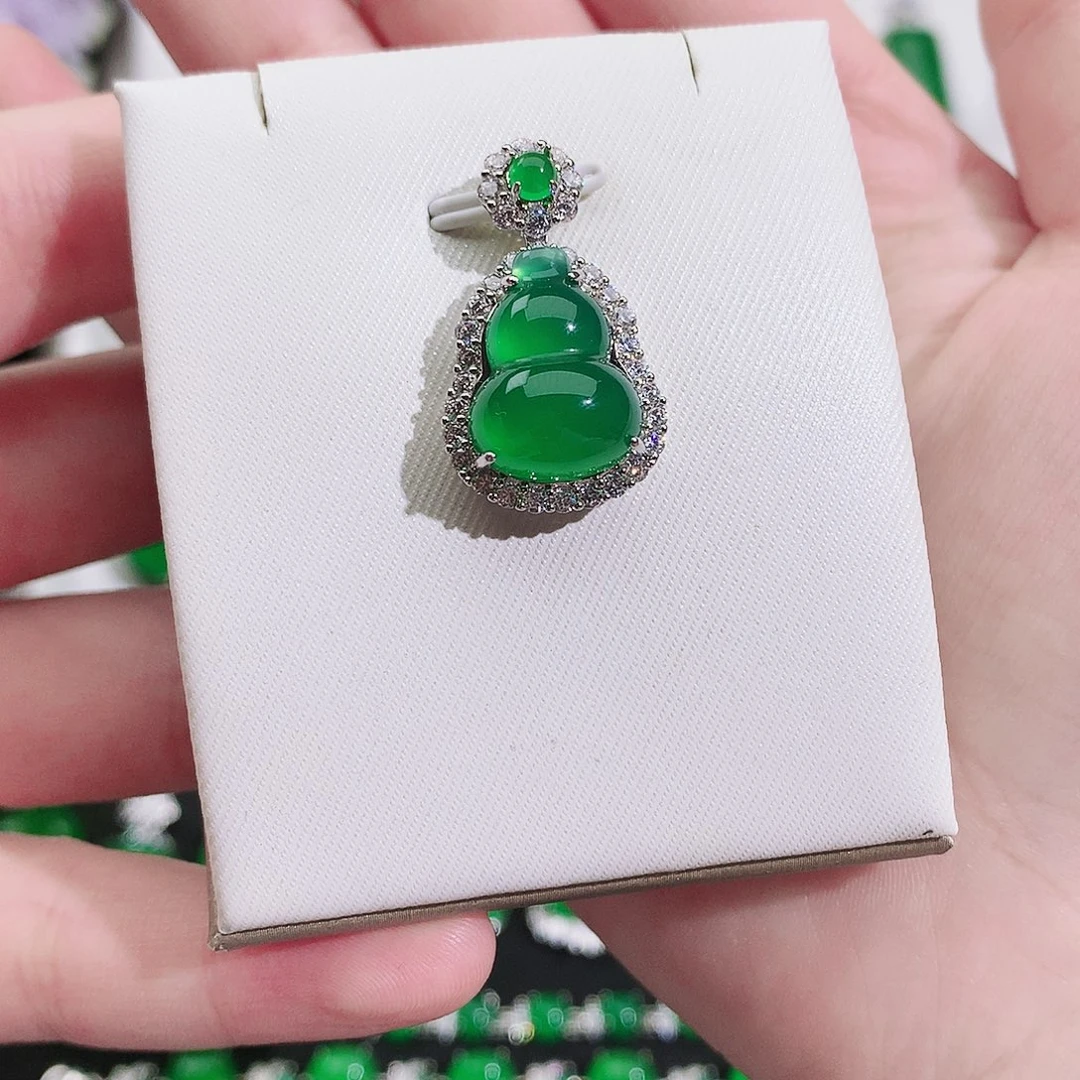 金***霜玛瑙/玉髓未镶嵌戒指纯天然珠宝玉石正品满钻葫芦项链银