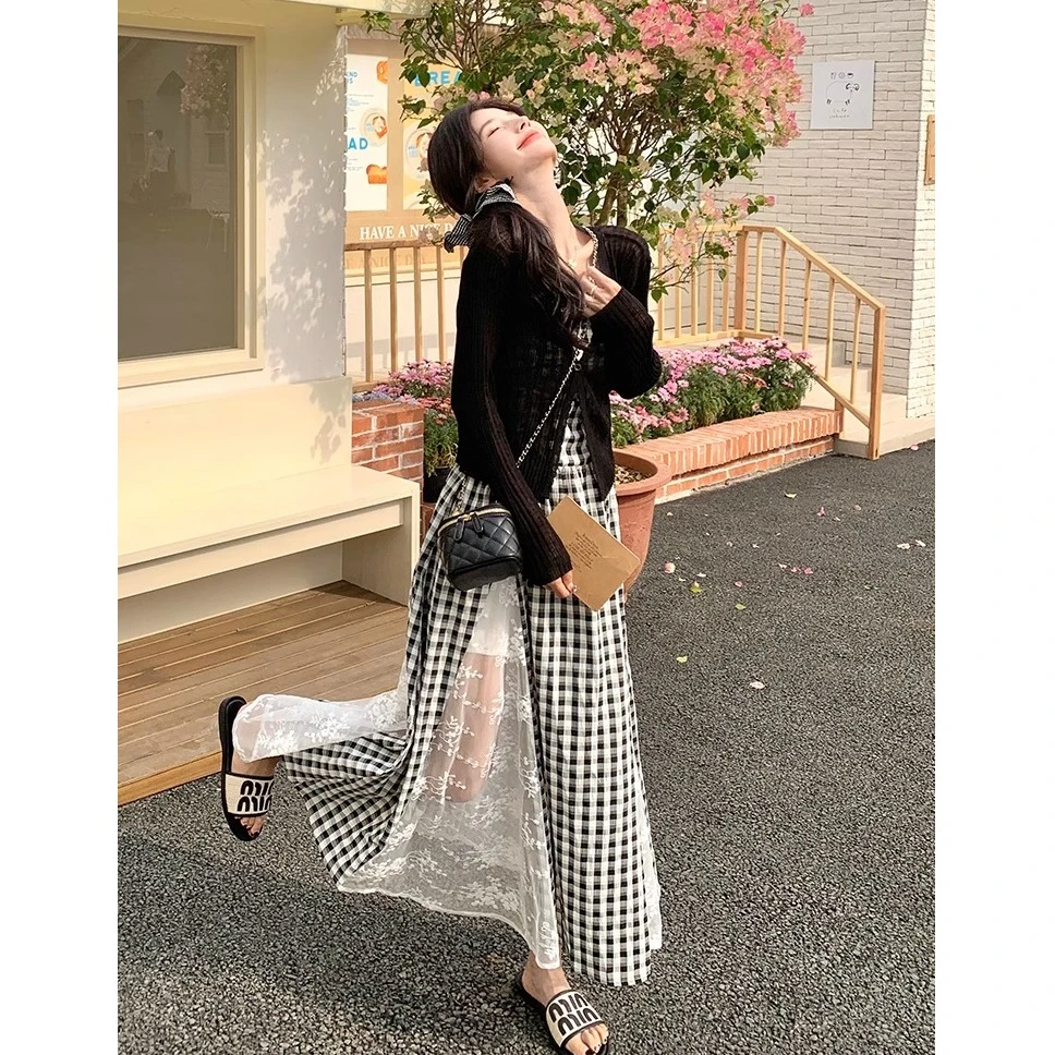 韩系防晒开衫女上衣2025新款百搭网纱蕾丝吊带裙两件套气质高级感