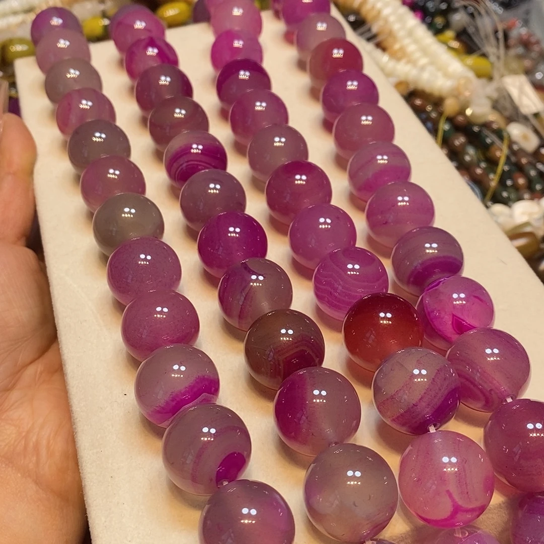 玛瑙/玉髓未镶嵌珠宝半成品20mm玫红色玛瑙一条