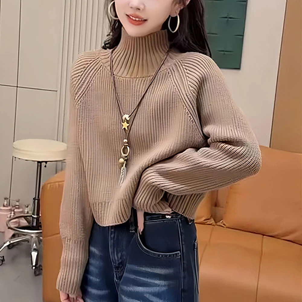 慵懒风高领毛衣女士秋冬季高级感宽松显瘦洋气内搭短款针织衫上衣