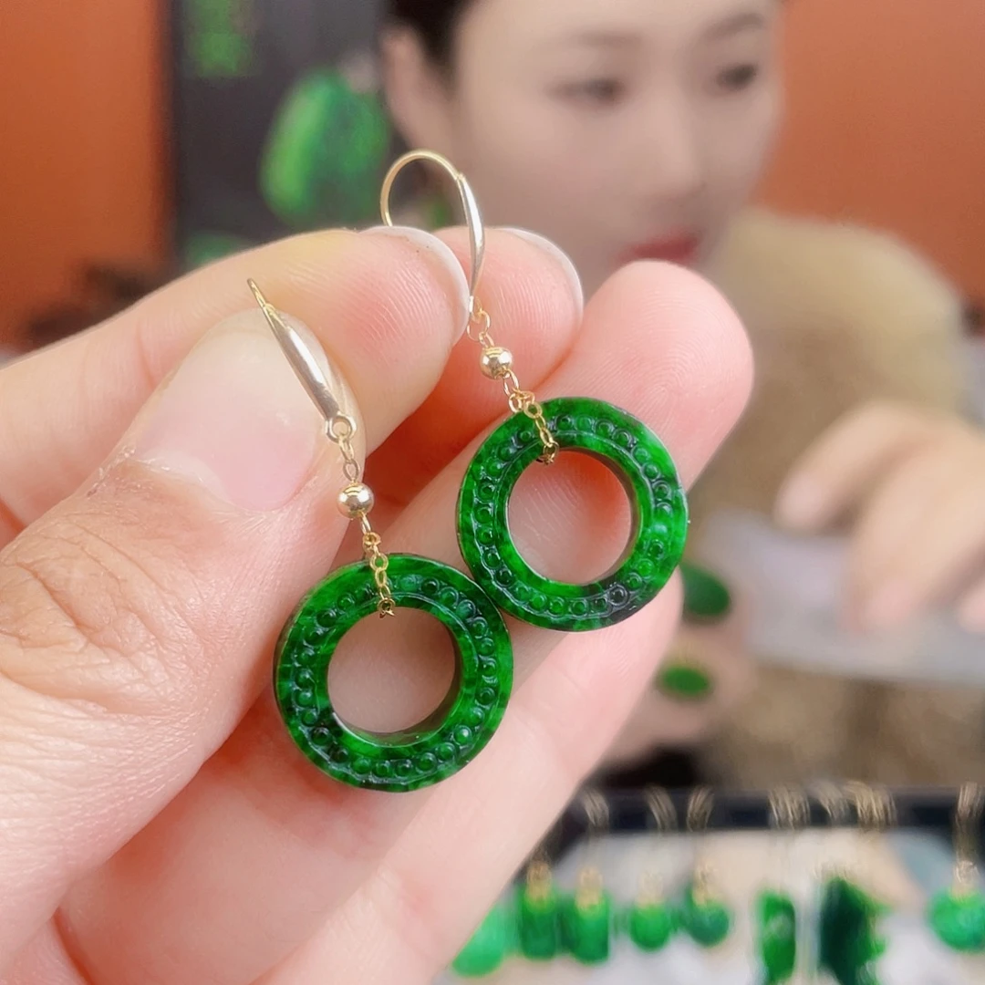 翡翠18K金镶嵌耳饰