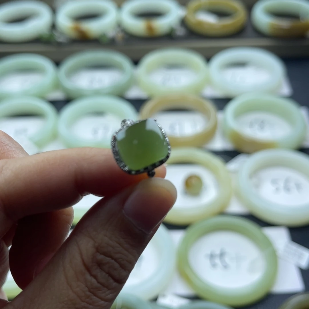 和田玉戒指银S925镶嵌