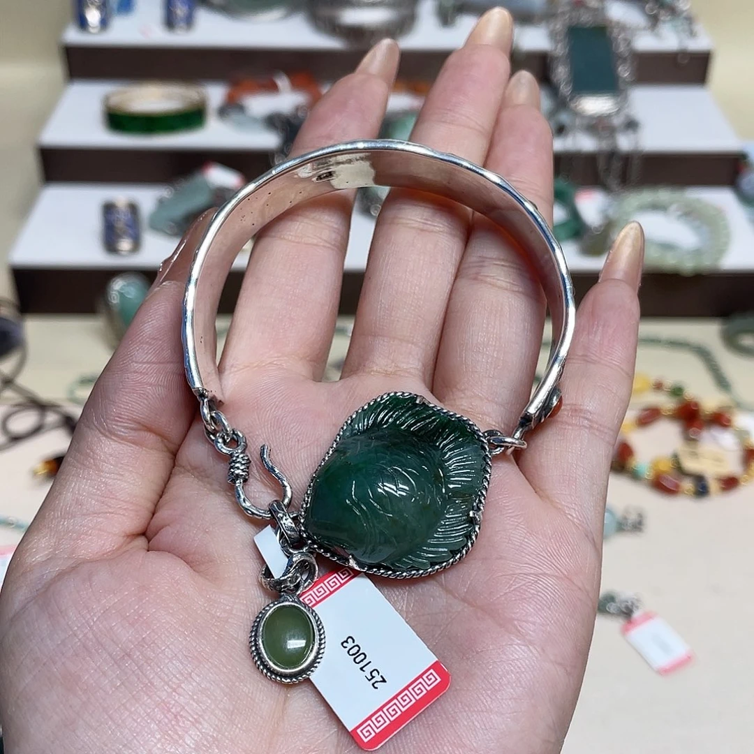 足银皮质925银镶嵌鱼手镯