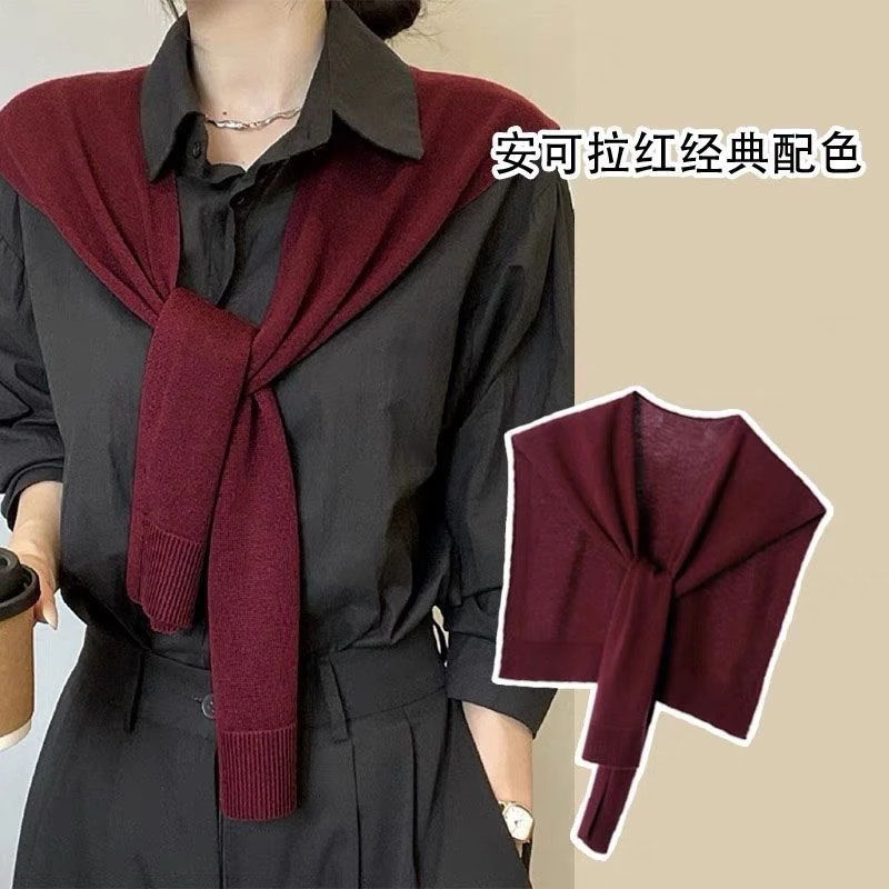 春秋高级感2025披肩安可拉红针织小坎肩纯色百搭酒红空调房搭肩