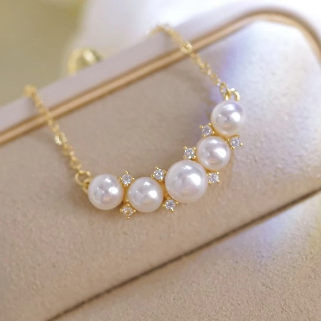 微笑个性设计气质百搭轻奢锁骨链经典平衡木6-7mm天然珍珠项链