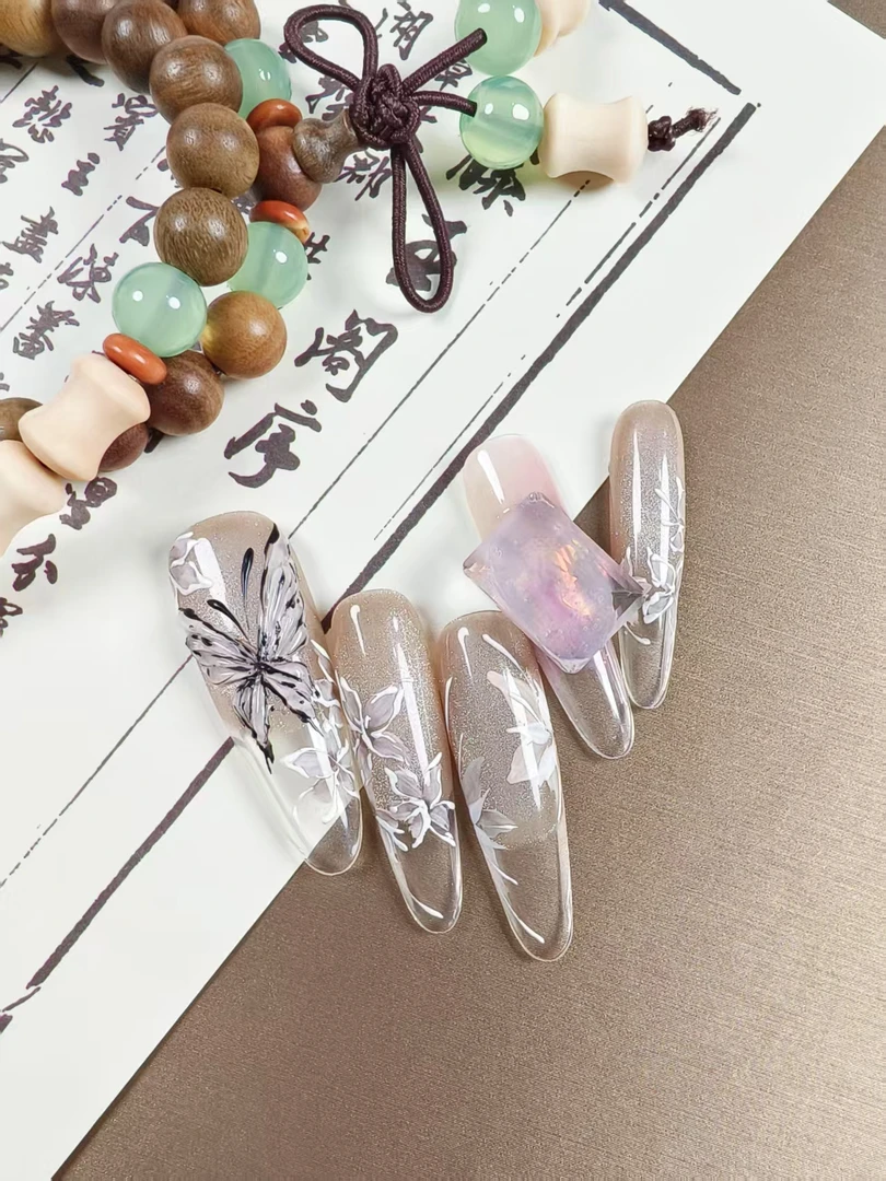 【白露为霜】高级氛围感水彩手绘穿戴甲