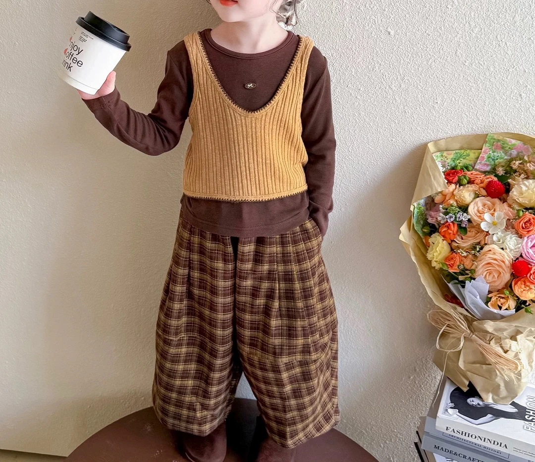 【亲子装】2025秋季新品韩版宽松休闲百搭洋气休闲裤女童格子裤