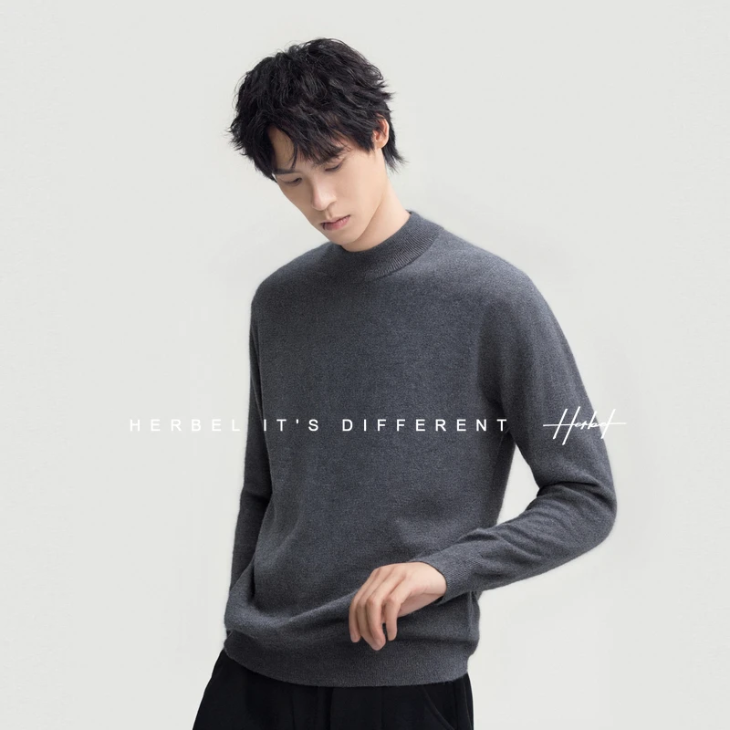 HERBEL/黑白2025冬季新款羊绒毛衣套头百搭毛衣保暖半高领打底衫