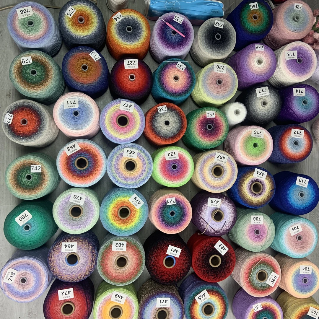 350/1500g高档纯棉哑光蛋糕线加捻纯棉彩虹渐变蛋糕线可钩可织