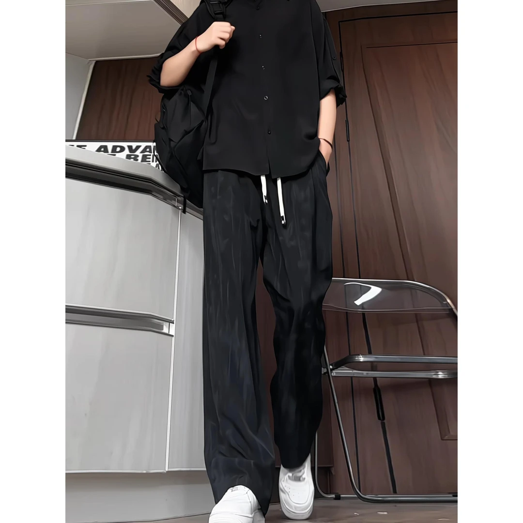 美式扎染冰丝裤子男夏季薄款青少年休闲运动裤痞帅垂感高级感长裤