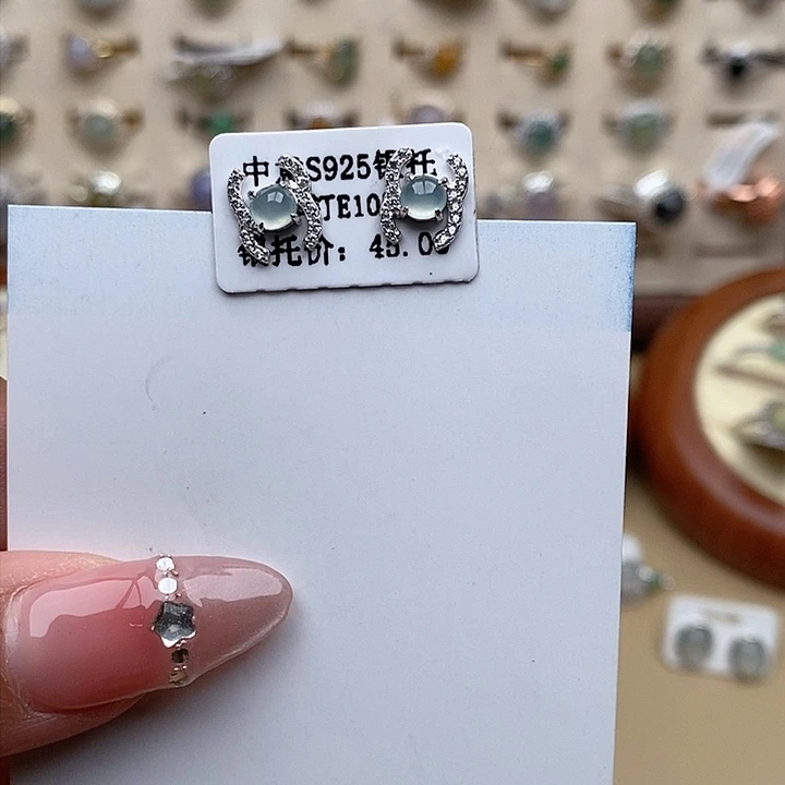 翡翠耳饰银S925镶嵌11111