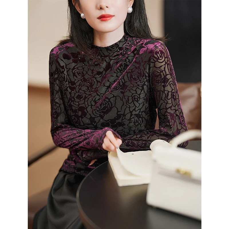 安那俪惟暗紫色2025秋轻奢百搭新款气质女优雅时尚上衣#DSY17381