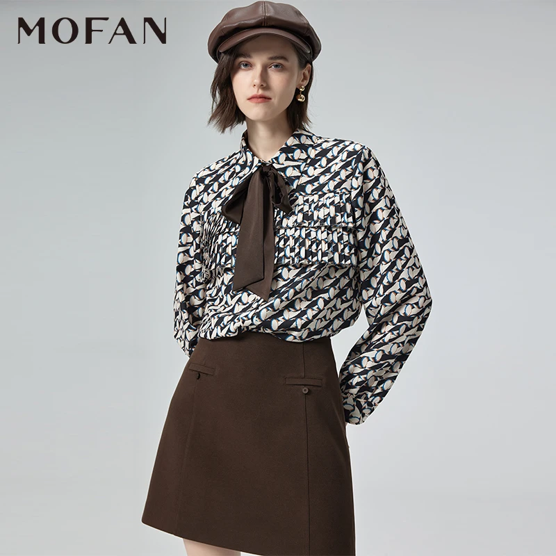 【尚雅专属】MOFAN摩凡冬新款咖色花纹衬衫MBC381144