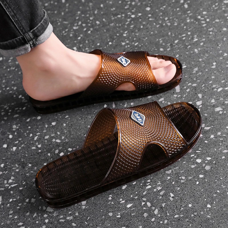 夏季男士水晶透明防滑防臭耐磨室内居家浴室塑料休闲一字凉拖鞋男