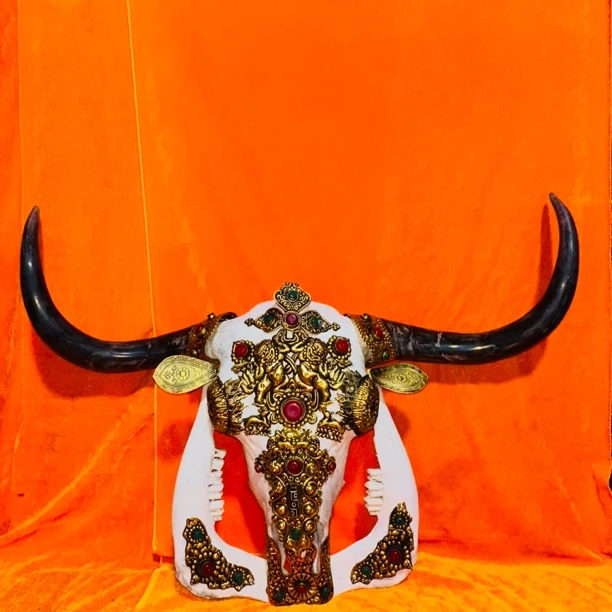 牛头骨工艺品墙挂装饰标本摆件创意家居装饰（黑）