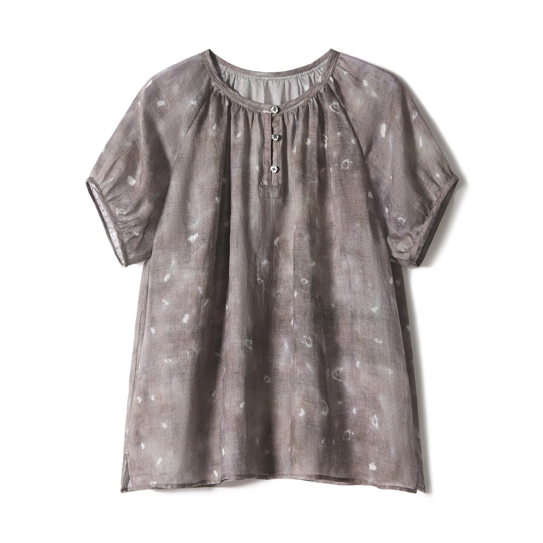 【九月木兮】墨染雾紫属实苎麻水墨晕染上衣 S81742XYEMG
