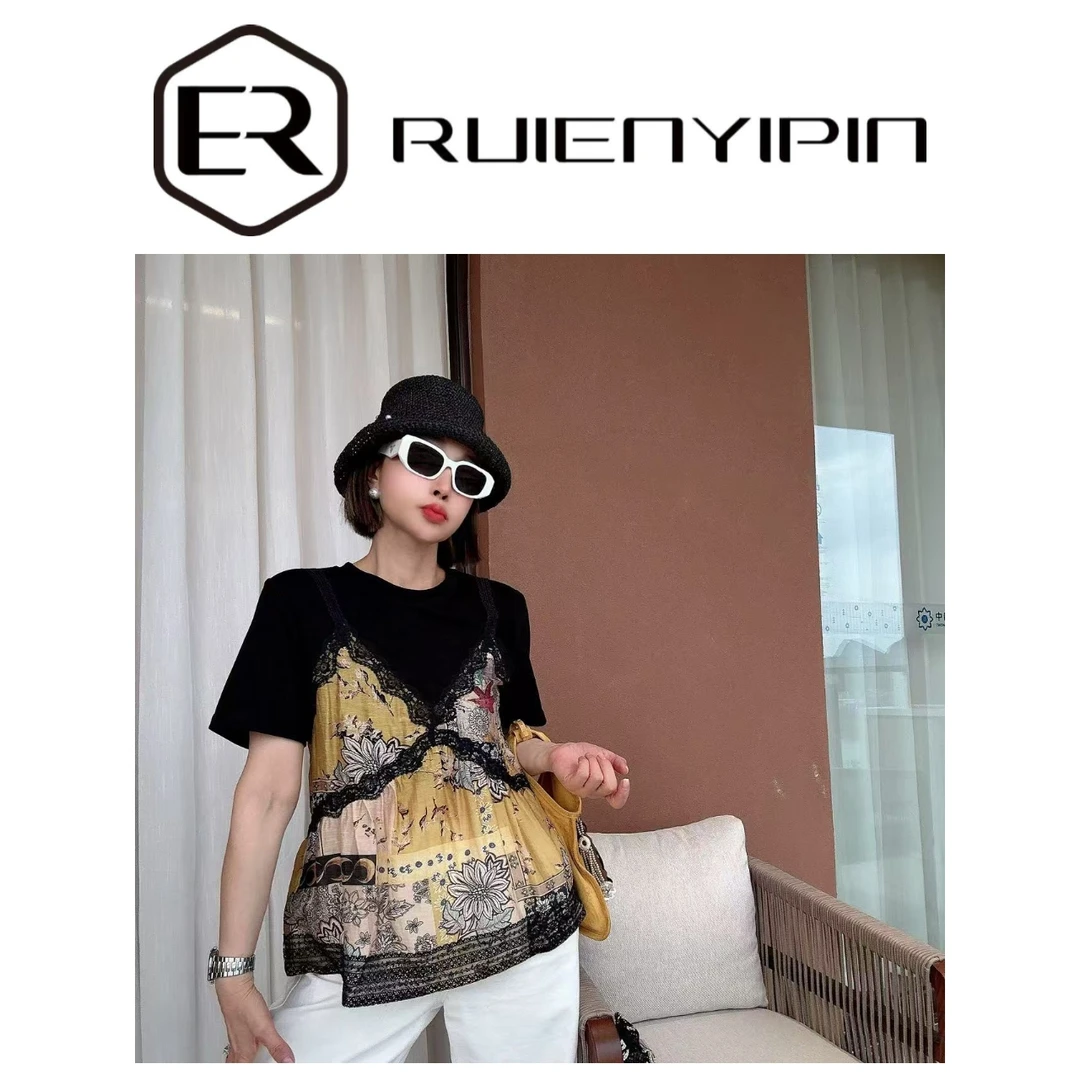 7262#【炫妈】设计花朵图案短袖 对版不对花 设计款每件花纹都不同