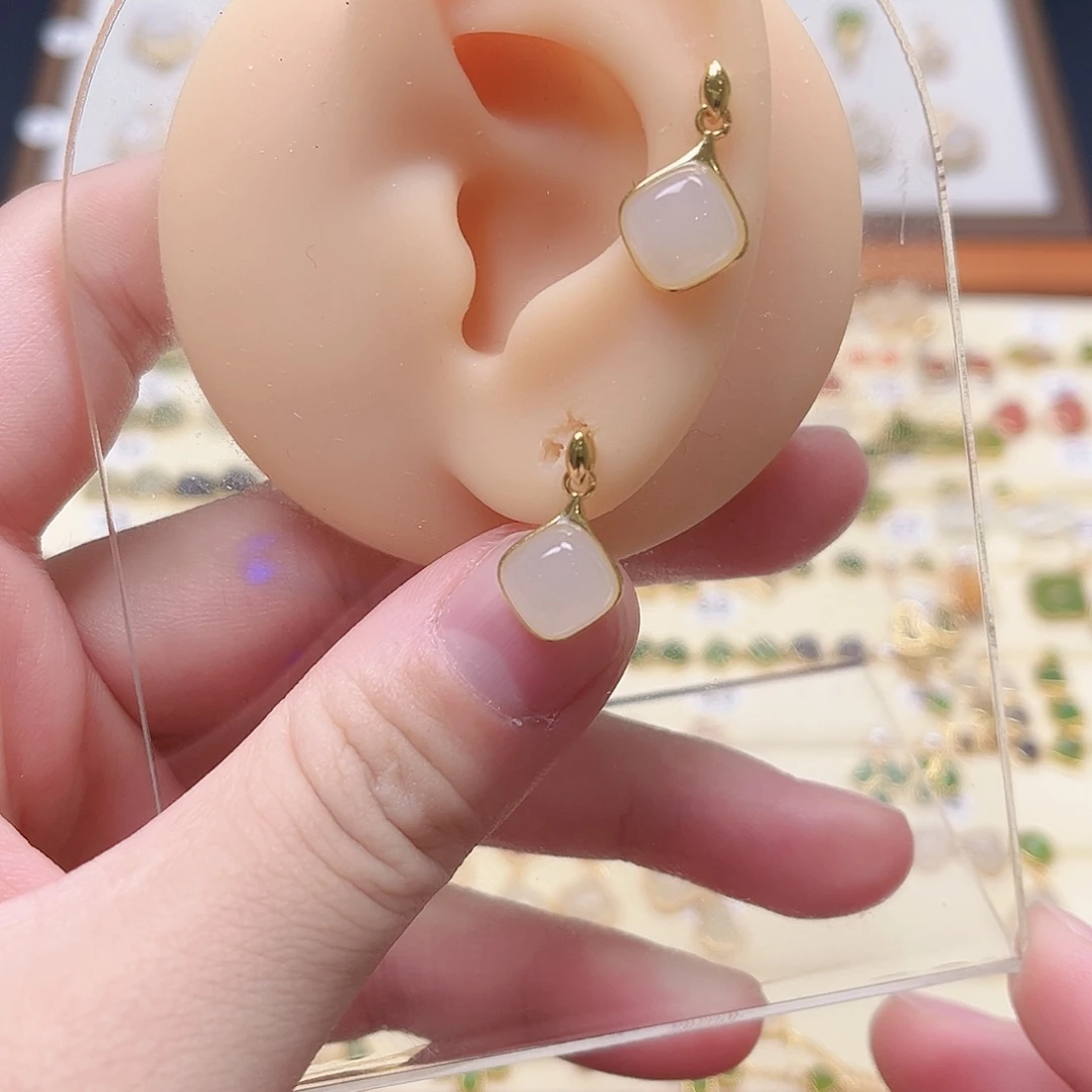 银S925镶嵌和田玉耳饰
