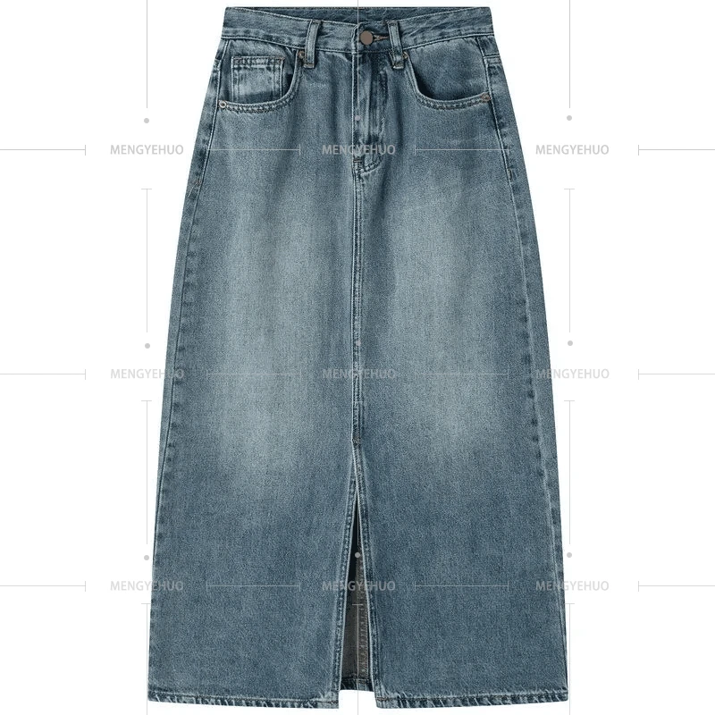 【裙装系列】开叉牛仔半身裙梨形身材好穿高腰A字中长裙小众