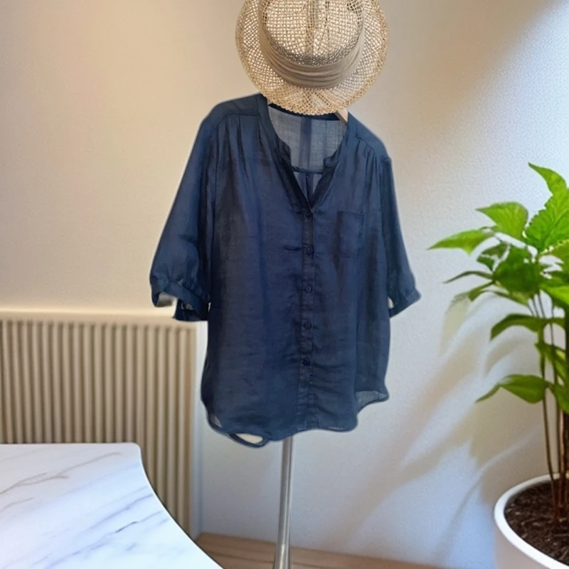 【M 苎麻V领】极简风纯苎麻开衫衬衫休闲百搭文艺