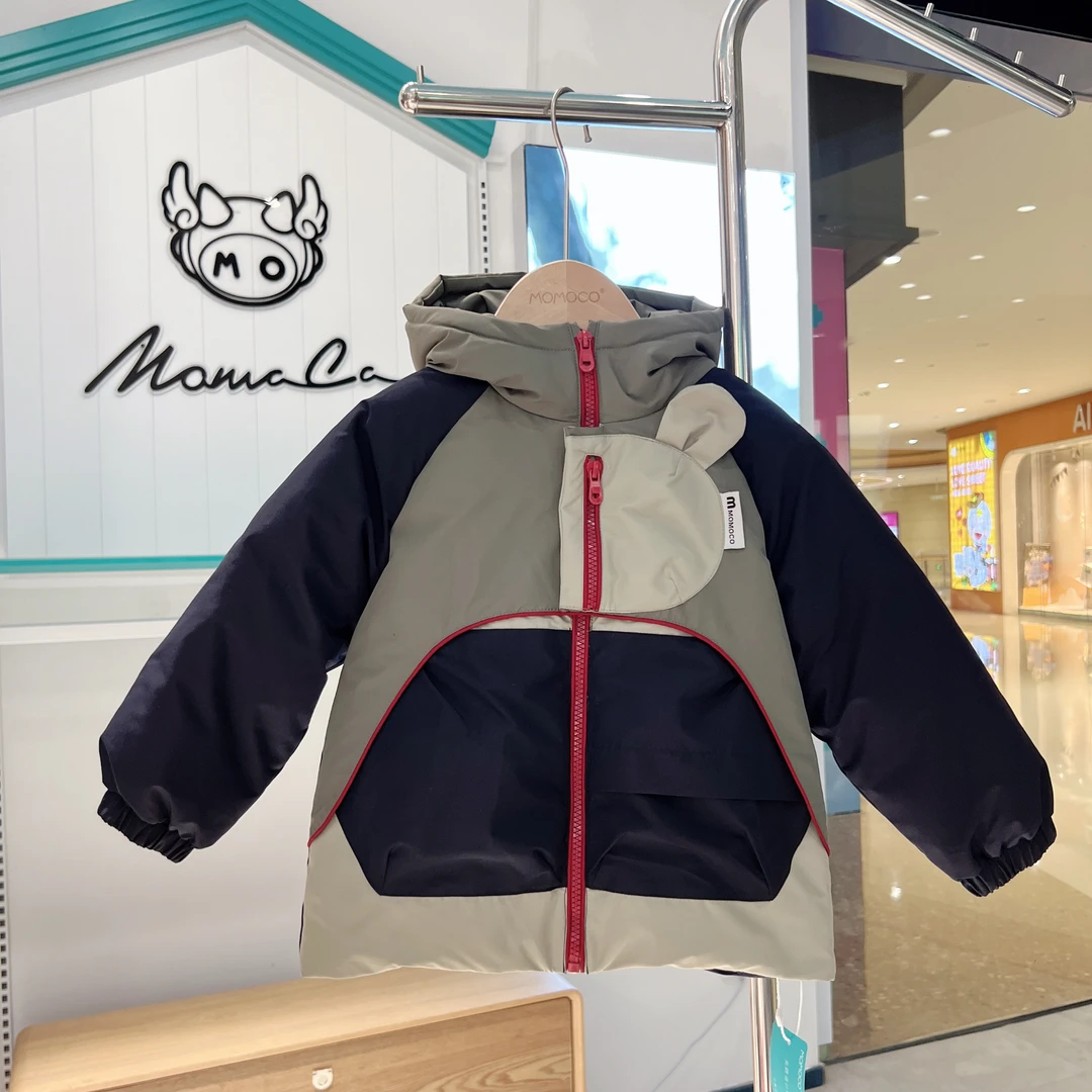 MOMOCO休闲风冬季男拼接保暖冲锋衣拼色羽绒服秋冬加厚童装