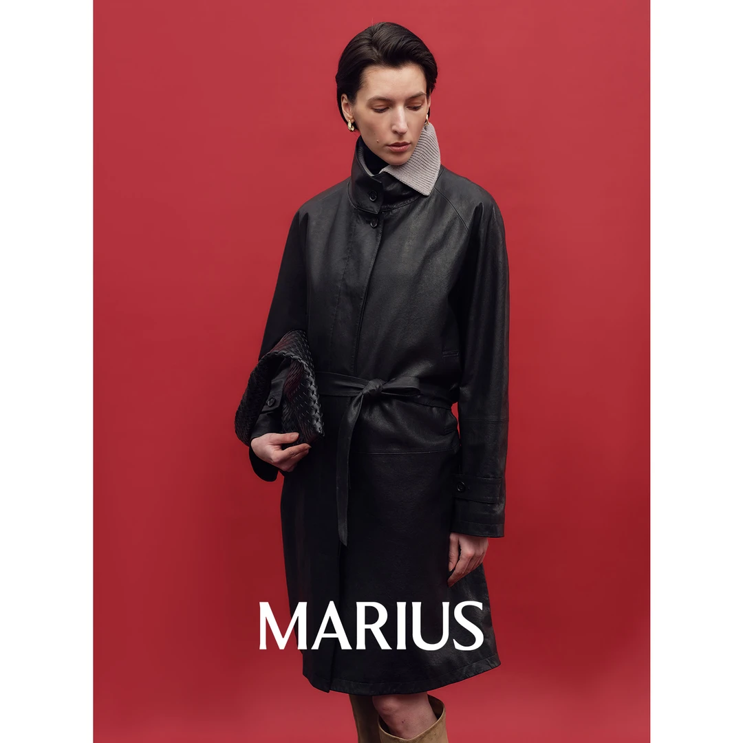 MARIUS“女巫2.0”柔雾感全植鞣羊皮立领宽松大插袋长风衣