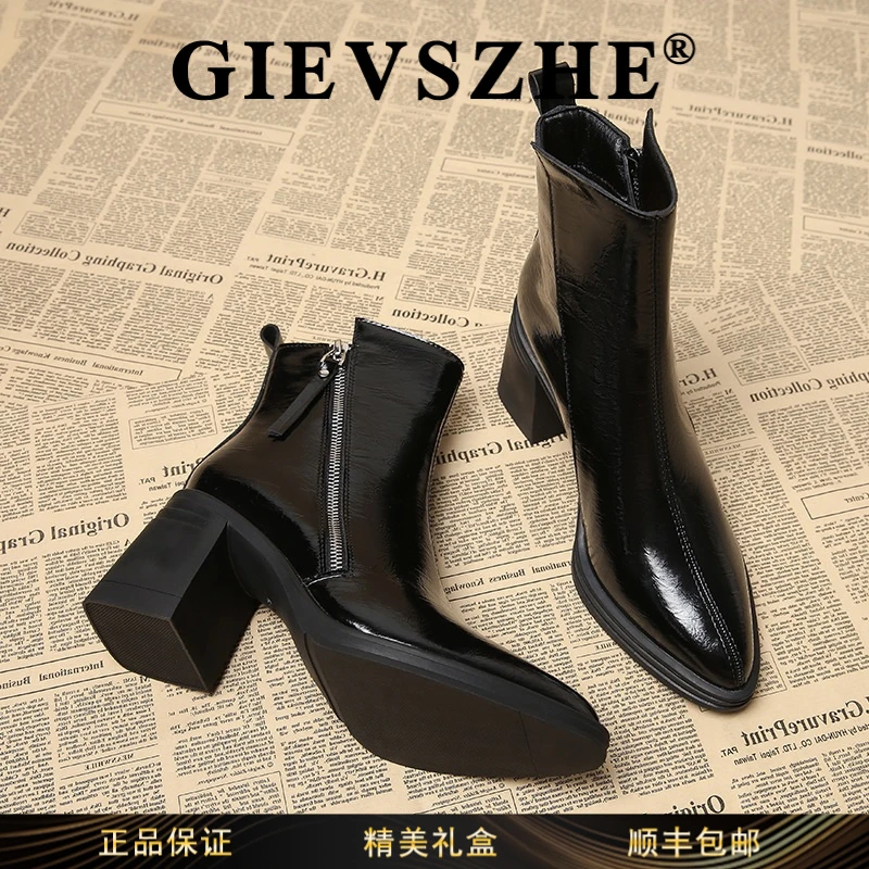 纪诗哲侧拉链高跟筒靴女2025年秋冬新款法式高级感气质百搭时装靴