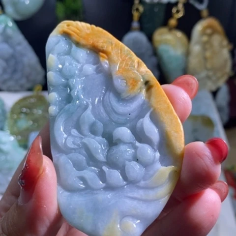 【闪购商品】颈饰未镶嵌翡翠荷叶鱼