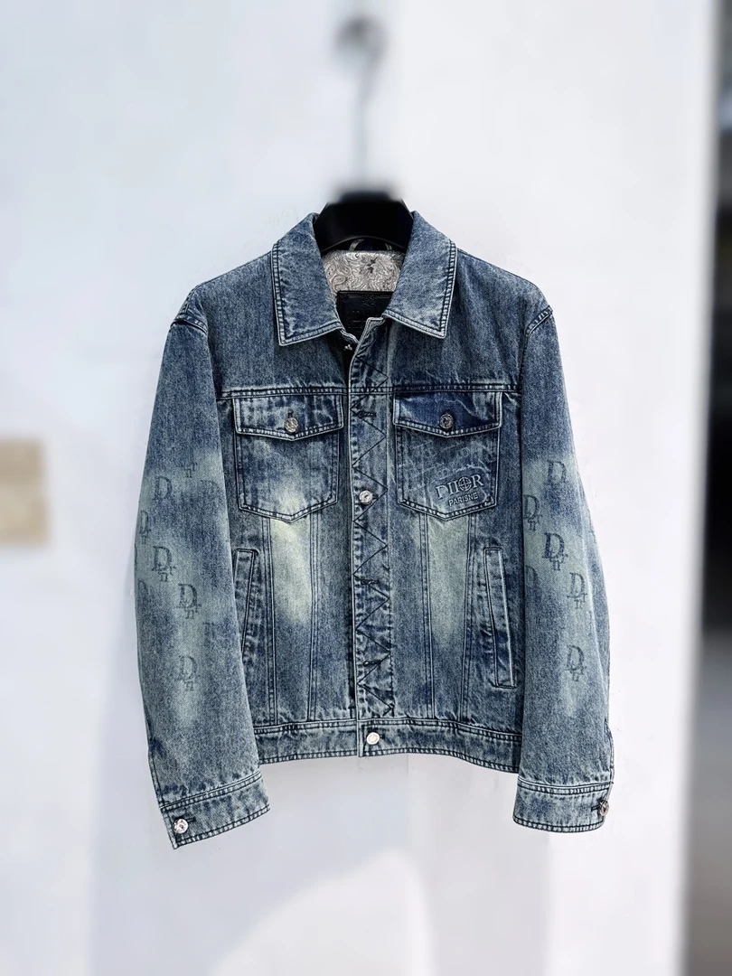 [陈先生]秋季休闲牛仔夹克秋冬潮流翻领时尚迷彩韩版男士大码印花