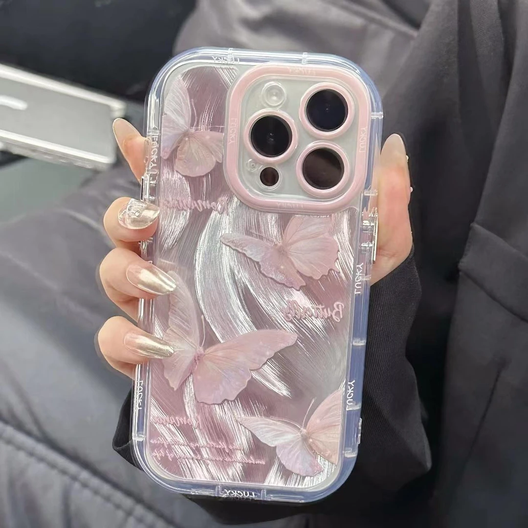 狐尾泡芙粉染蝴蝶适用苹果16手机壳iphone15华为小米vivo14oppo13