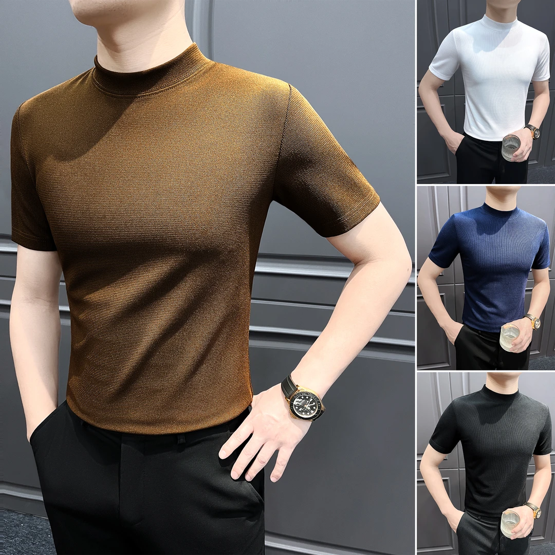 弹力短袖t恤男款爆款2025新款网红洋气炸街高级感男装男士打底衫