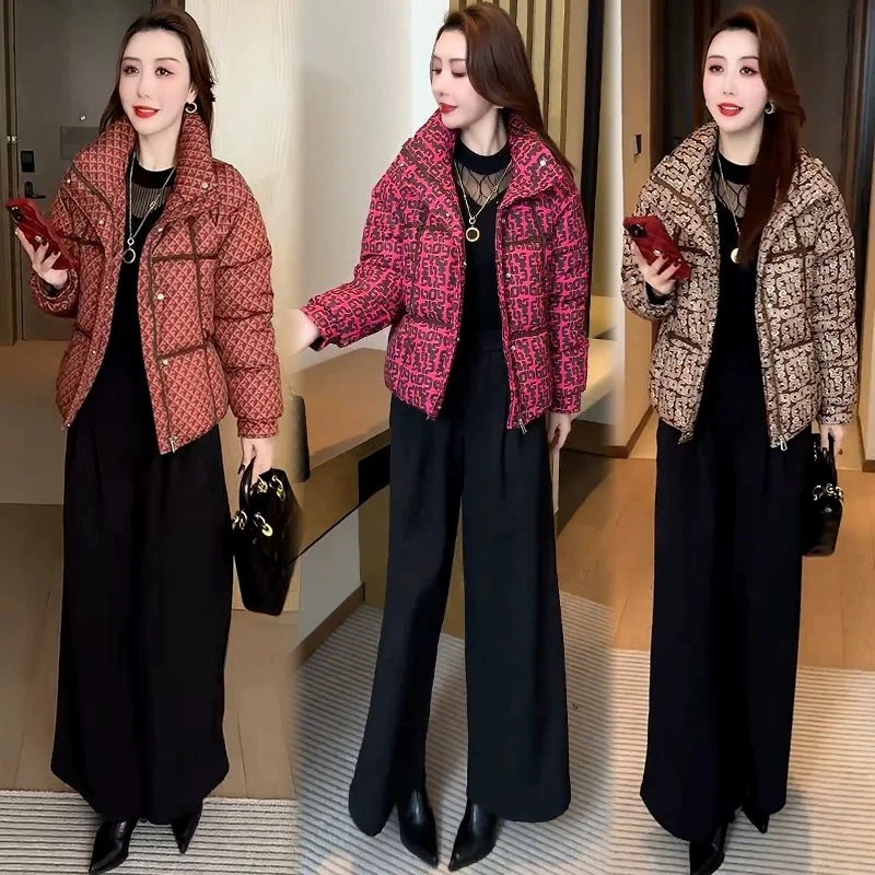 时立领尚短款印花棉服女冬季新款洋气显瘦保暖棉衣外套潮潮流面试