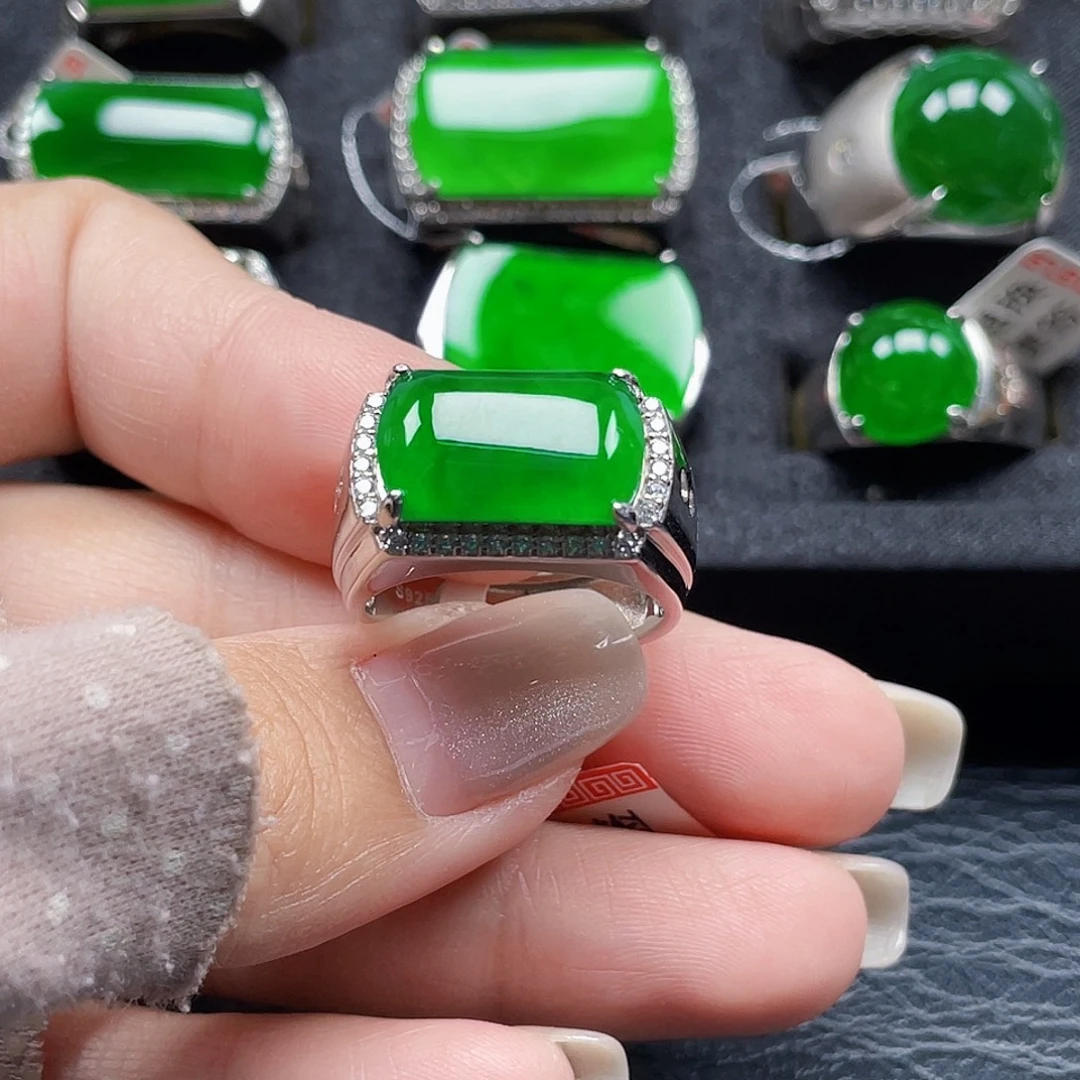 南***）翡翠银S925镶嵌戒指天然A货翡翠没运费险3883