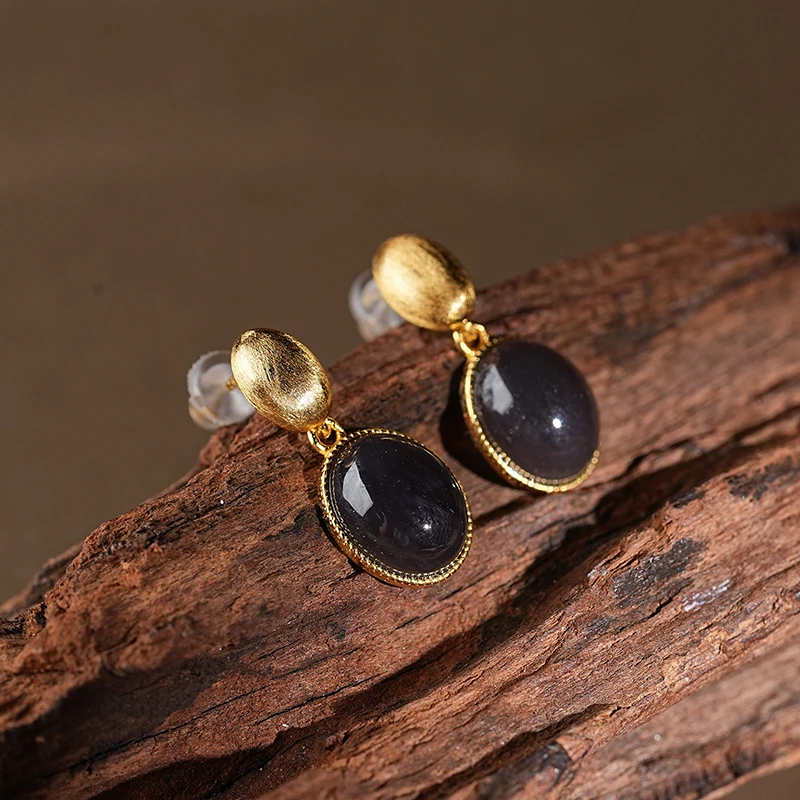 LF-57和田玉帝王紫蛋面耳坠